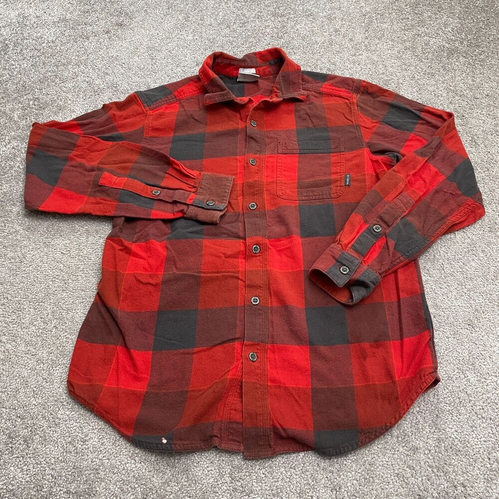 Columbia Regular Fit Flannel Shirt Mens Small Red Plaid Long Sleeve Button Down